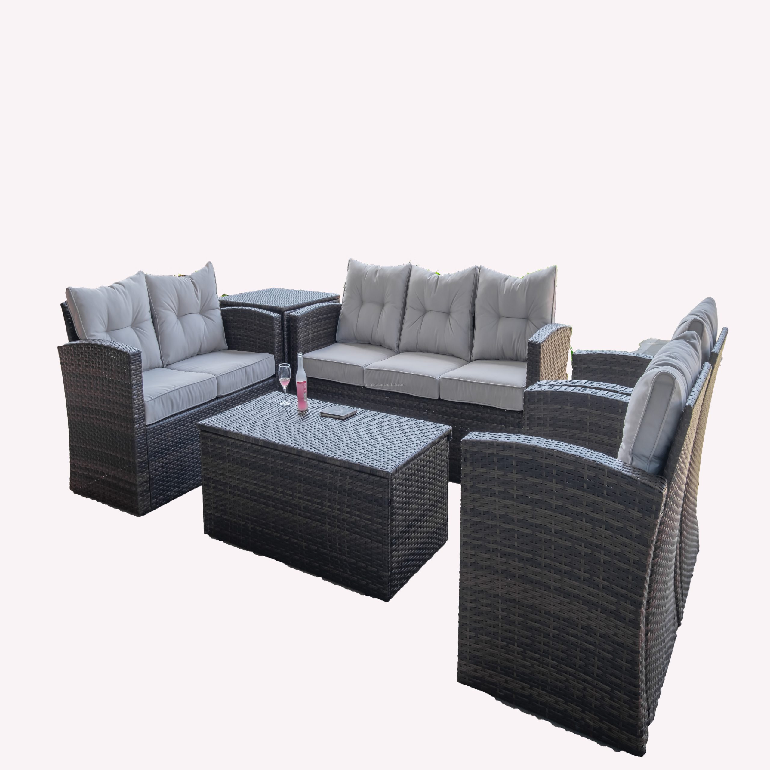 Fashionable PE Rattan Outside Wicker Patio Couch and Desk Set