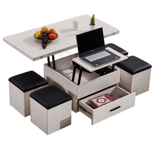 Multifunctional Sq. Finish Desk for Eating and Residing Room – Wood, Peak Adjustable, Middle Carry Prime Espresso and Tea Desk