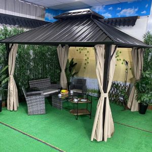 Premium Outside Backyard Furnishings Set with Waterproof Steel Gazebo and Cowl